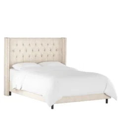 Louis Diamond Tufted Wingback Linen Bed - Skyline Furniture