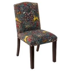 Ayala Nail Button Patterned Dining Chair Frolic Navy - Skyline Furniture