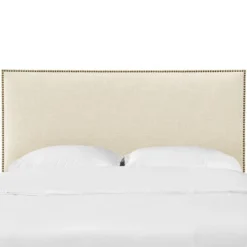 Queen Bella Nail Button Border Headboard Cream Linen/Brass - Skyline Furniture