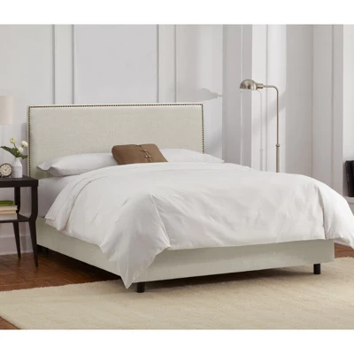 Bella Nail Button Border Bed Talc Linen With Brass - Skyline Furniture 3 Bella Nail Button Border Bed Talc Linen With Brass - Skyline Furniture
