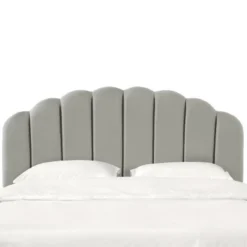 King Emma Channel Seamed Shell Headboard In Faux Silk Silver - Skyline Furniture