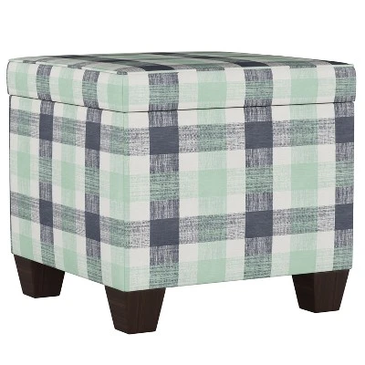 Fairland Square Storage Ottoman Check Navy Green - Skyline Furniture 3 Fairland Square Storage Ottoman Check Navy Green - Skyline Furniture