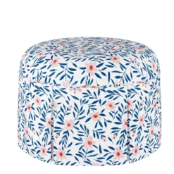 Jenny Round Skirted Ottoman Fiona Floral Porcelain Blush - Skyline Furniture