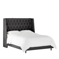 Arlette Nail Button Tufted Wingback Bed In Shiny Velvet - Skyline Furniture