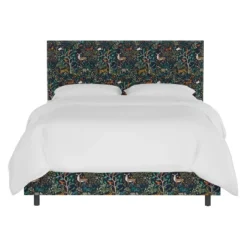 Queen Arcadia Nail Button Nature Printed Bed Blue - Skyline Furniture