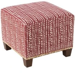 Square Nail Button Ottoman - L-e Dot Holiday Red Oga - Skyline Furniture