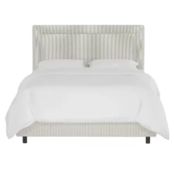 Empire Upholstered Bed In Oxford Striped Taupe - Skyline Furniture